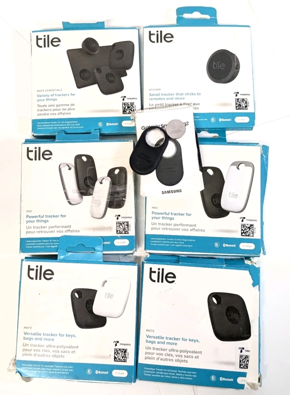 [As-Is] 6 TILE Trackers (2&times; Pro, 2&times; Mate, Mate Essentials, Sticker) & Galaxy Smart Tag 2