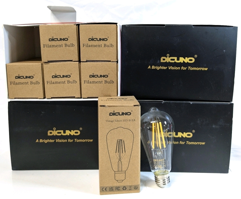 4 New DICUNO 6-Pack E26 ST64 LED Dimmable Vintage Edison Light Bulbs 10W 120V 1200 Lumen, Daylight White 2700K | Over $120 Retail Value