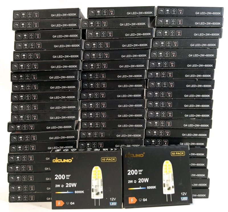 59 New DICUNO 10-Packs G4 12V 2W LED 360⁰ 6000K Bulbs | 590 Bulbs Total - Over $850 Retail Value!