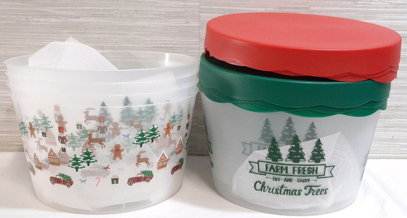 5 New Holiday Themed Plastic Buckets (8" Diameter, 5" Tall)
