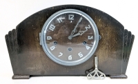 Vintage French Chime Mantle Clock Wood Case Includes Key & Old Handwritten Service Invoice - Non-Functioning Needs Servicing | 14.5" &times; 5" &times; 8.5" Tall
