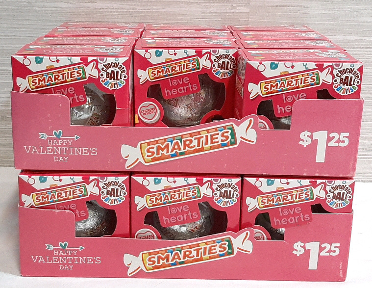 2 Boxes of Smarties Love Hearts Chocolate Ball Surprises (30g Each, Best Before April 30th 2025, 27 in Total)