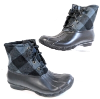 Size 7 Women's SPERRY Top-Sider Women's Saltwater Buffalo Check Black Duck Boots STS88316