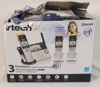 As New - VTech 3 Handset Super Long Range Cordless Phones w/ Answering System and Smart Call Blocker . Missing Box top