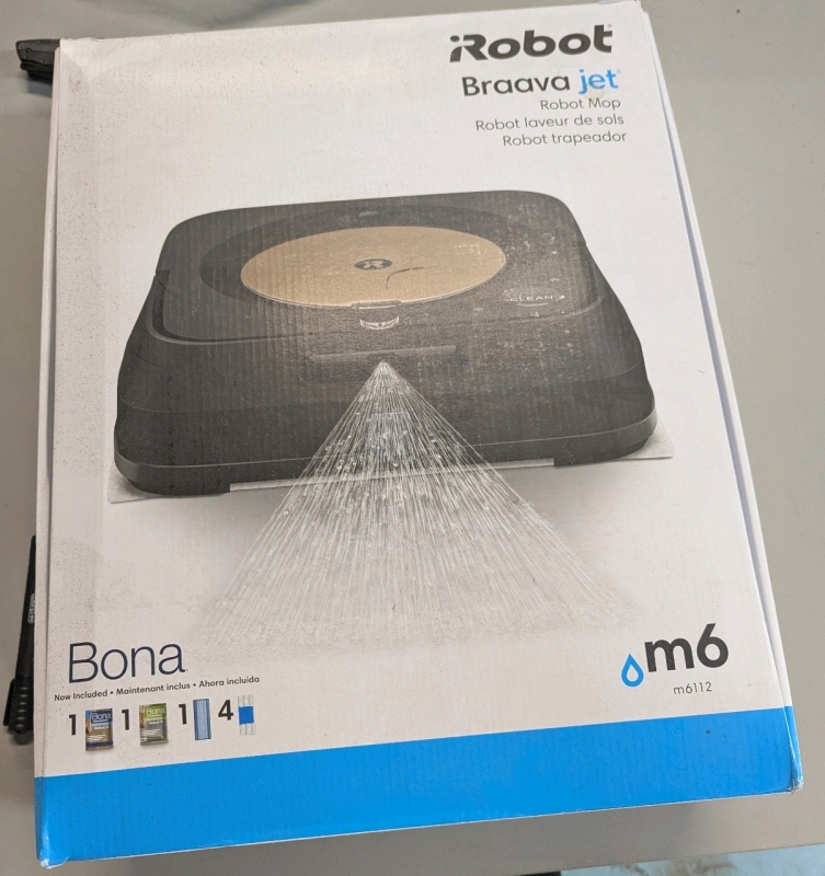 As Is In Box iRobot Bravaa Jet M6112. Does not charge, possibly needs new battery.