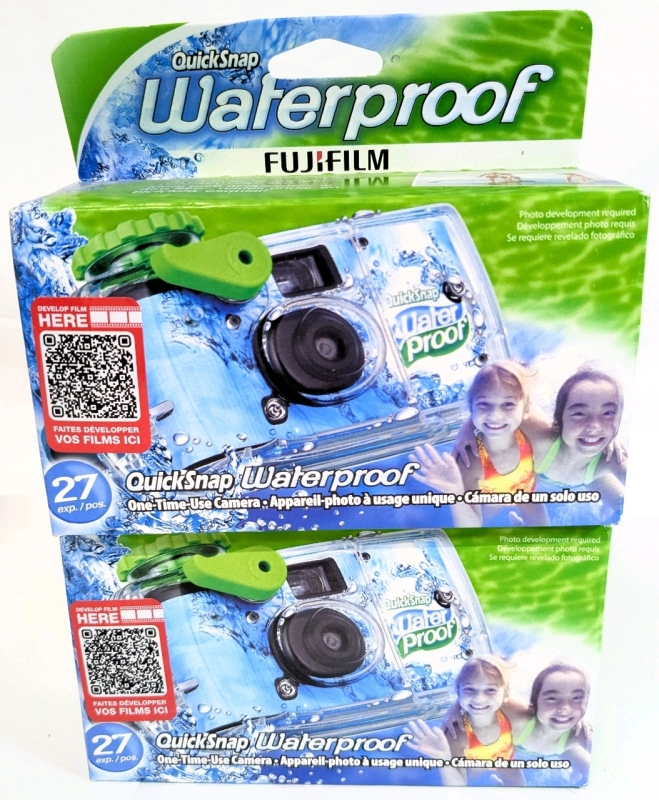 2 New FUJIFILM QuickSnap Waterproof One-Time Use Cameras - 27 Exposures Each (Photo Development Required) | Over $50 Retail Value!