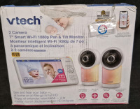 As New Vtech 2 Camera 7" Smart Wifi 1080p Pan & Tilt Monitor- Powers Up, Plays Music & Cameras Work