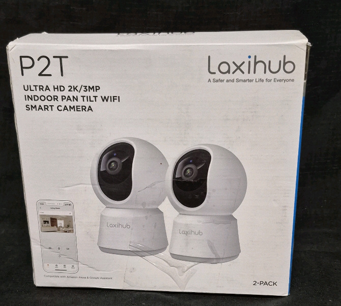 2 As New Laxihub P2T Ultra HD 2K/3MP Indoor Pan Tilt Wifi Smart Cameras Retails for $59