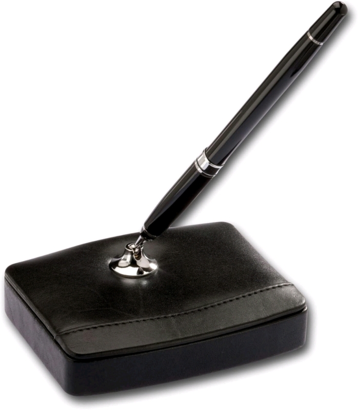 New DACASSO Black Leather Single Pen Stand with Silver Trim A1029 | Retails Over $90!