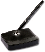 New DACASSO Black Leather Single Pen Stand with Silver Trim A1029 | Retails Over $90!