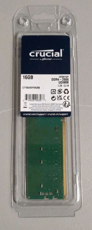 As Is Micron Crucial 16GB DDR4-2666 Desktop RAM