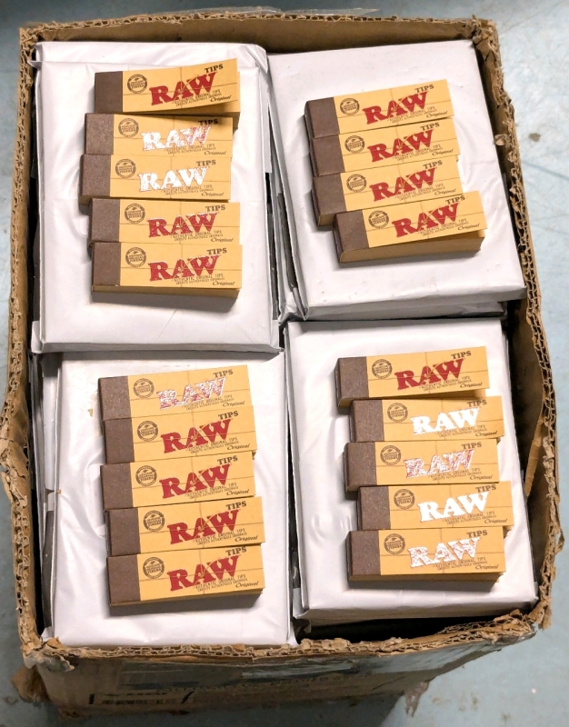 100 New Packages RAW Rolling Papers Unbleached Filter Tips | Each Package Holds 10 Packs, Each Pack Includes = 500 Tips | Over $700 Retail Value!