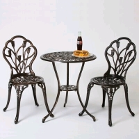 As new and as is | In box | 3 -Piece Metal Bistro Patio Dining Set Aluminum Round Table with 2 Stationary Chairs | Hardware loose in box | Retail $180