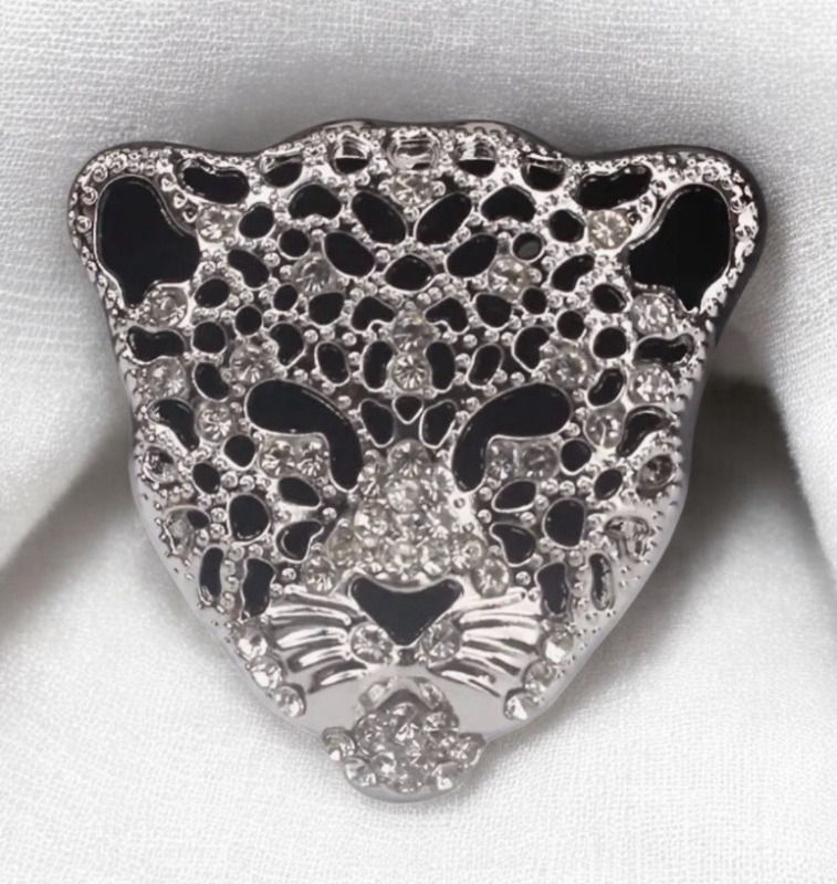 Luxury Enamel Leopard Brooch Rhinestones Approximately 1.5 x 1.4 Inch