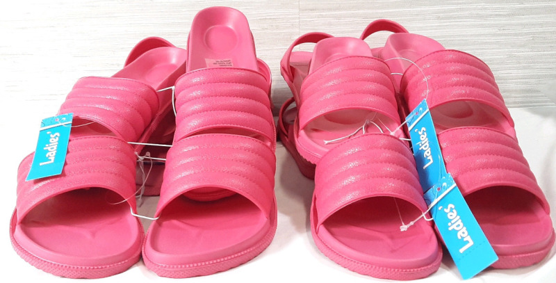 6 New Pairs of Pink Ladies Sandals, S, M, & L Sizes