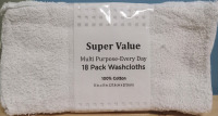18 New | 11" x 11" Multi-purpose Every Day 100% Cotton Washcloths