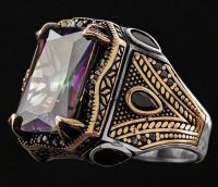 Vintage Handmade T&uuml;rkiye Seal Ring Carved with Mysterious Zirconia Square Style Inlay Size 13