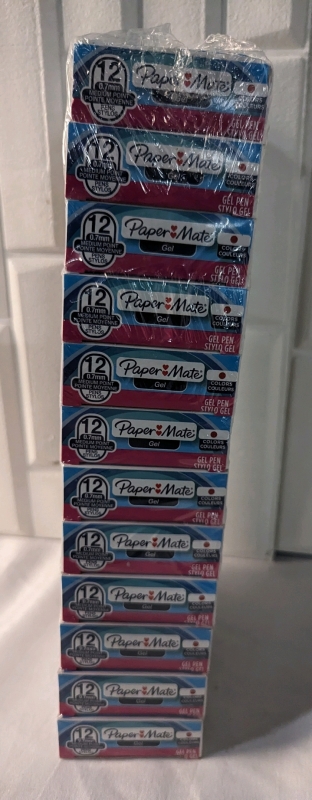 12 Packs of 12 Red Paper Mate Gel Pens.