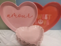 12 New | Glass & Plastic Heart Shaped Dishes/Trays | (8) 14" & (4) 10"