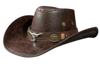 New Western Cowboy Hat with Bull Head Belt Buckle Classic Wide Brim PU Leather