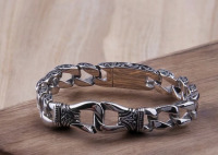 Stainless Steel 201 Vikings - Inspired Curb Chain Intricate Celtic Side Knot Drsign Bracelet Approximately 8.25 Inch Slide In Clasp