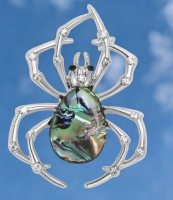 Retro Abalone Rhinestone Spider Brooch Approximately 1.85 x 1.40 Inch