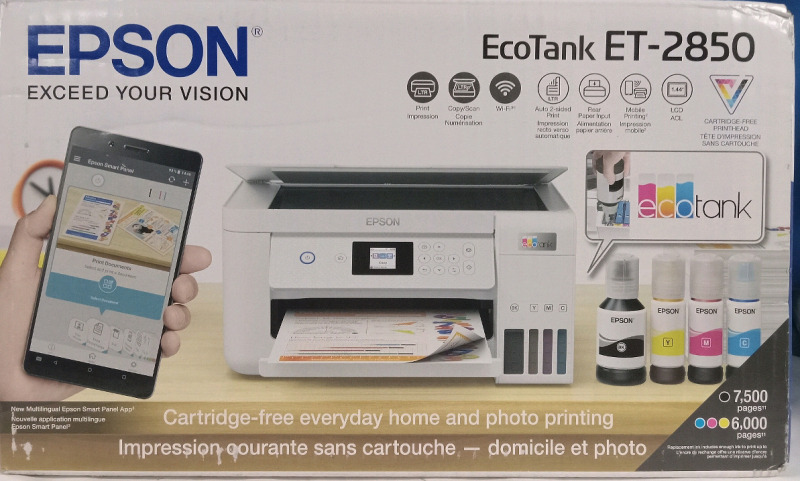 As New | Epson EcoTank ET-2850 | Cartridge Free Everydau Home and Photo Printer | *Retails $400*