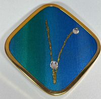 Beautiful Signed UHLIG Danish Turquoise Silk Brooch Crystal Beads and Embroidery Diamond Shaped Signed Approximately 1.95 x 1.95 Inch Vintage