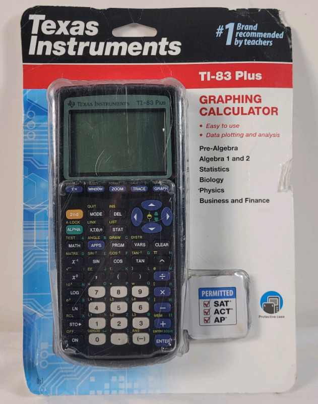 New - Texas Instruments TI-83 Plus All-Purpose Graphing Calculator . Calculus, Engineering, Trigonometric, and Financial Functions . Retail $140 . Some wear to packaging