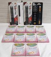 2 Packs of PreciseV5RT Refillable Black Ink Pens, Gold Chalk Marker, White Permanent Marker & 10 Packs of Crayola Pearl Crayons