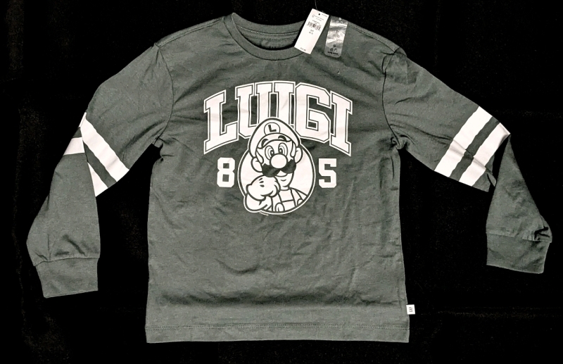 New Size SMALL (6/7) Boys GAP LUIGI Mario Bros Long-Sleeve&lrm; Shirt