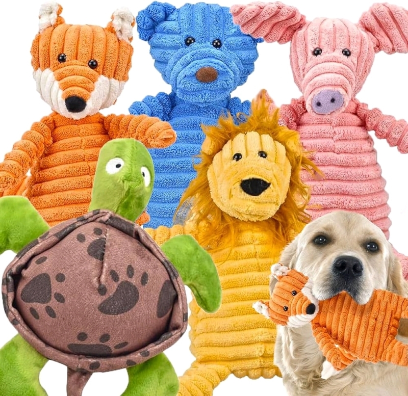 New OUSIYA 5 Pack Squeaky Plush Dog Chew Toy Assortment for Puppies to Medium Dogs | Up to 8" Tall