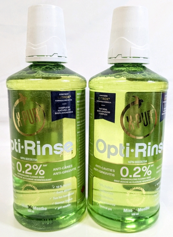 2 New X-PUR Xylitol Mouthwash - 0.2% X-PUR Opti-Rinse Plus With Citrox - Antibacterial Mouthwash - Mint Flavored Alcohol-Free Mouthwash | 500ml ea | EXP 2027