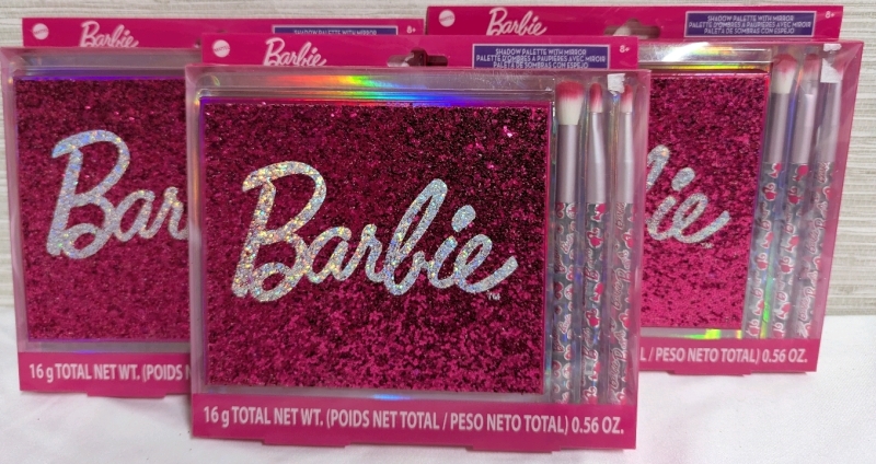 3 New Barbie Shadow Pallettes With Mirror. Pallette measures 5.5" by 4.5"