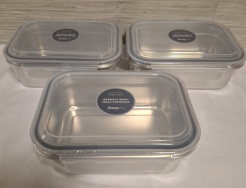 New 3pcs Trueliving Steel Food Storage Containers | Measurements: 7.5' X 3.5'