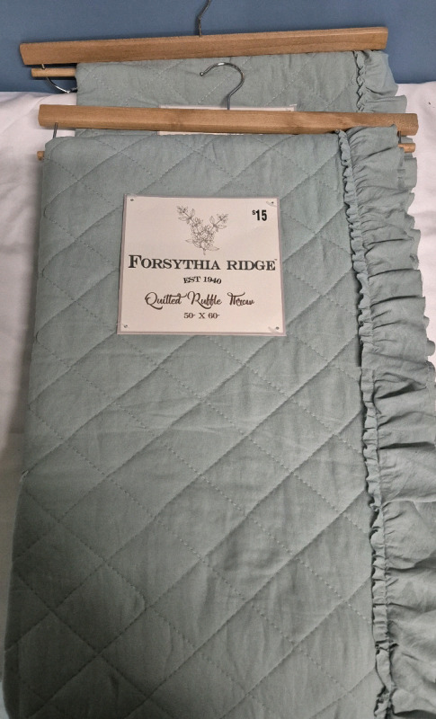 2 New Forsythia Ridge Quilted Ruffle Throws 50 by 60"