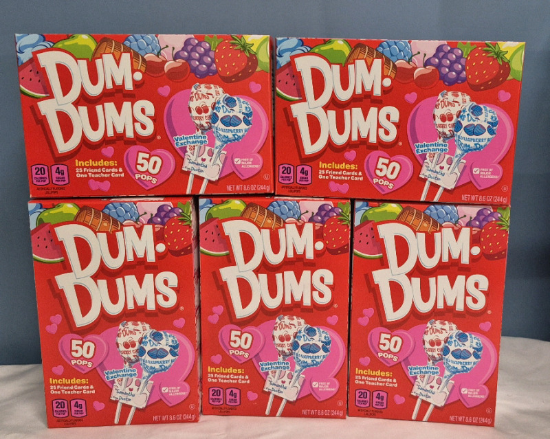 5 New Boxes Dum-Dums Lollipops - 50 Lollipops per Box BB Sept 17 2027 & Oct 21 2027