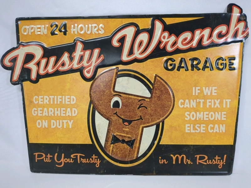 Rusty Wrench Garage Metal Sign