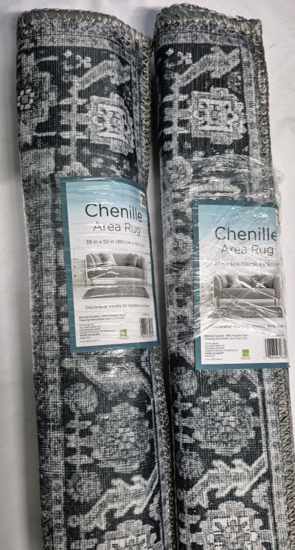 2 New Chenille Area Rugs 39 by 52" - Avanti Gray
