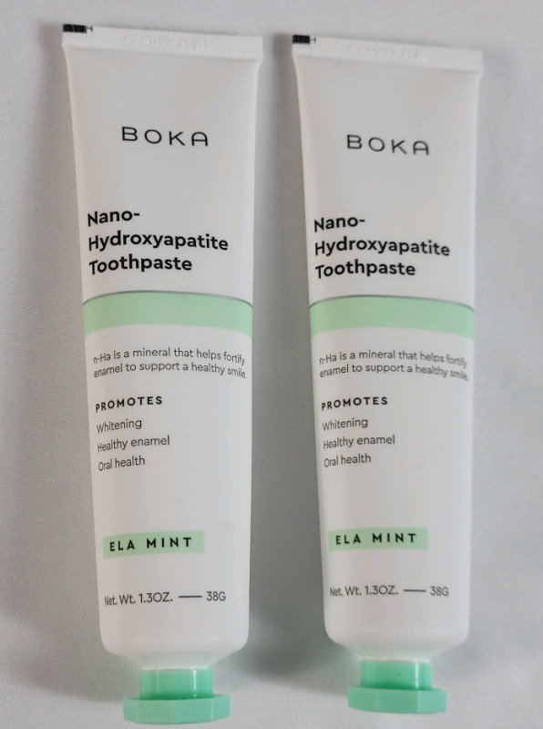 Two (2) New BOKA Nano-Hydrixyapatite Toothpaste . Promotes : Whitening , Healthy Enamel & Oral Health . 1.3oz. / 38g Bottles . Ela Mint Flavor