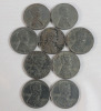 1943 USA Steel Pennies . Nine (9) Pennies . Seven (7) Philadelphia Mint & Two (2) San Francisco Mint