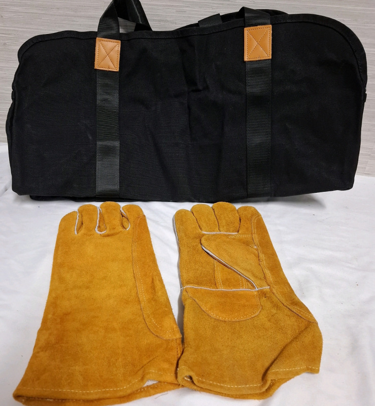 New Buryeah Firewood Carrier Bag and 1 pair Heat Resistant Split Leather Welding Gloves