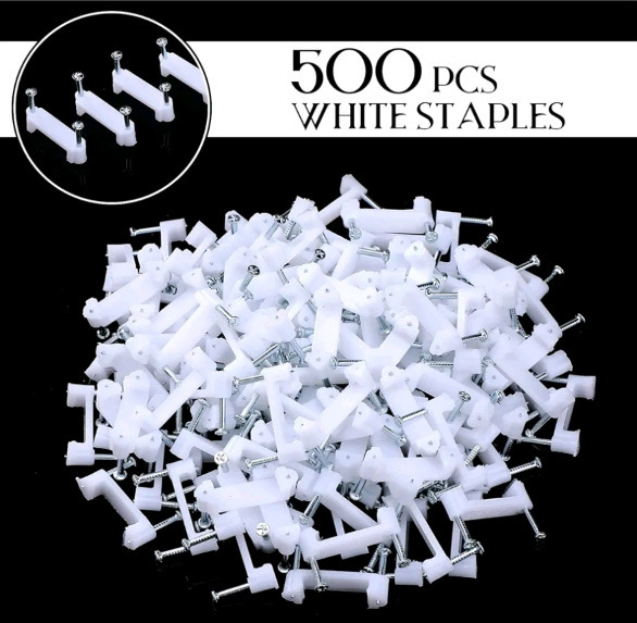 New | Barydat 500 Pcs Cable Clips 2 Steel Nails ea. Polyethylene Electrical Wire Staples