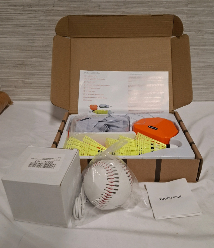 New in Boxes | Shaushing Badminton Rebound Trainer & Touch Fish Neon Light Up Baseball with Charging Cable