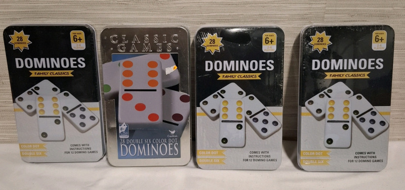 New Sealed 4pcs Dominoes Classic Game | Each Box include 28 Dominoes and Instructions