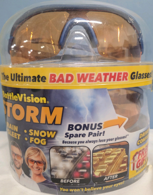 New | BattleVision STORM Ultimate Bad Weather Glasses a/ Bonus Spare Pair