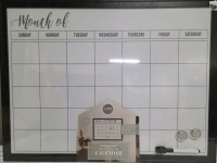 New | 18" x 24" Wooden Framed Dry Erase Calendar w/ 2 Magnets & 1 Dry Erase Marker