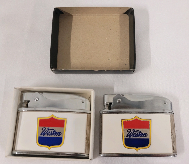 New Old Stock Vintage 1950s WESTON Cigarette Lighters . One with Box & One w/o Box
