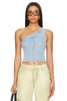 New Size XS Women's SUPERDOWN Nilay Asymmetrical Jean Top : Mid Wash