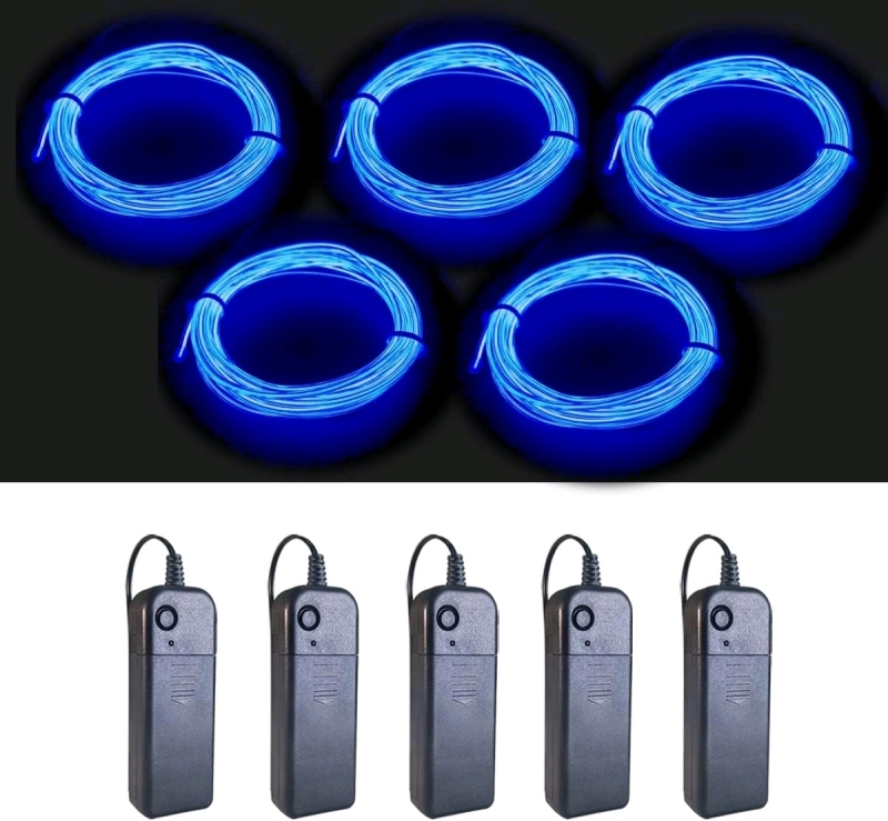 New MAXLAX 5-Pack EL Wire Blue, 9ft/2.75m Neon Light Wire with Noise Reduction and Battery Pack